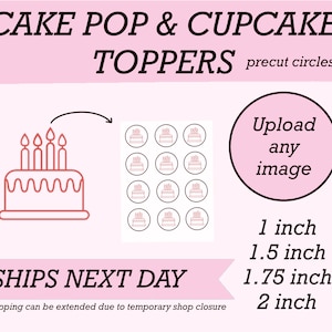 プレカット円形ケーキポップ、カップケーキ、ドリンクトッパーの食べられる画像（ウエハース紙）