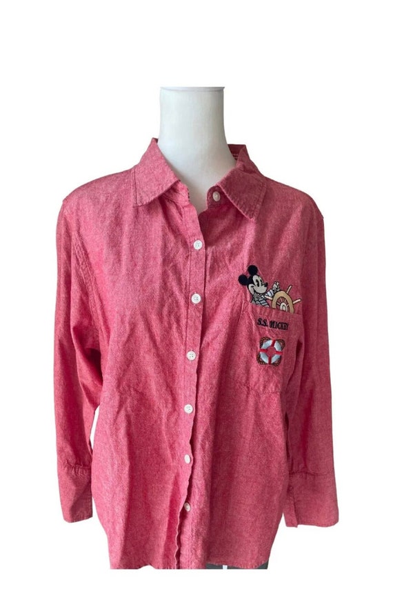 Vintage Women’s XL SS Mickey Mouse Red Button Up … - image 1
