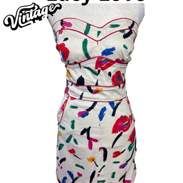 Vintage Lucy Love Sweetheart Dress Abtract Print with Pockets!