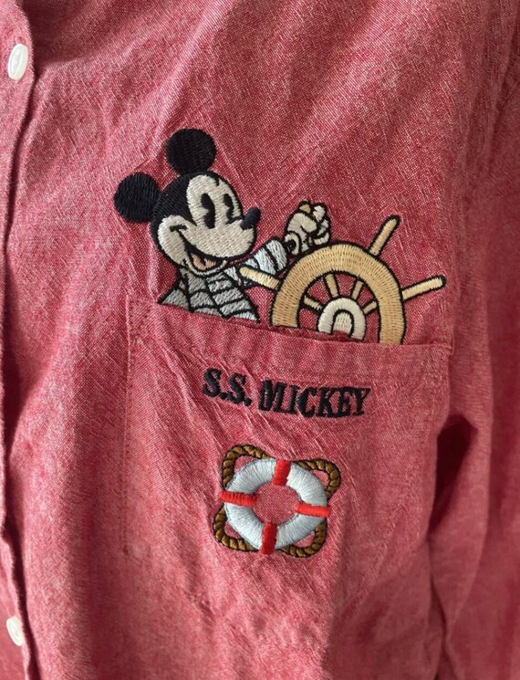 Vintage Women’s XL SS Mickey Mouse Red Button Up … - image 2