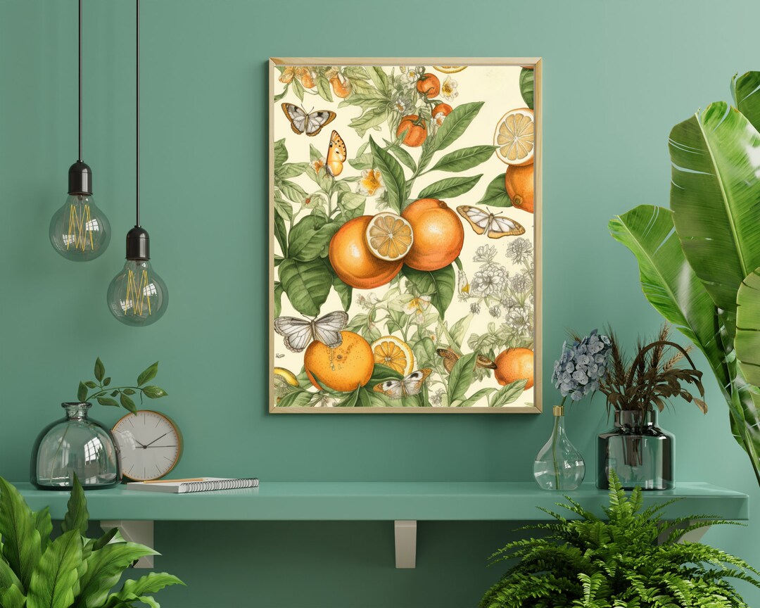 Vintage Art Prints Framed, Vintage Oranges Tree Sketch, Farmhouse