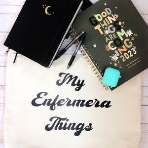 My Enfermera Things Canvas Tote | Educated Latina Tote, Latina con Masters, Latina Pride, Latina Nurse, Latina Gift, Spanish Tote, Graduate