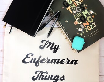 My Enfermera Things Canvas Tote | Educated Latina Tote, Latina con Masters, Latina Pride, Latina Nurse, Latina Gift, Spanish Tote, Graduate
