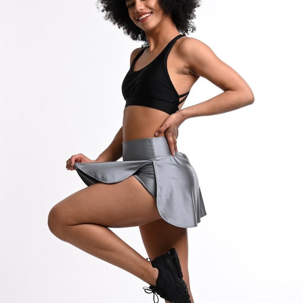 Samba Skirt with shorts GRAY, Sport Skirt, Roller Skate, Fitness, Tennis, Dance, Zumba, Skate Jam, Roller Girl, Summer Clothes, Dancer