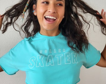 Crop Top ROLLER SKATER color Mint/White - Roller Skating, Jam Skate, Roller Skates, Roller Girl