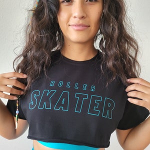 Crop Top ROLLER SKATER color Black/Sea - Roller Skating, Jam Skate, Roller Skates, Roller Girl