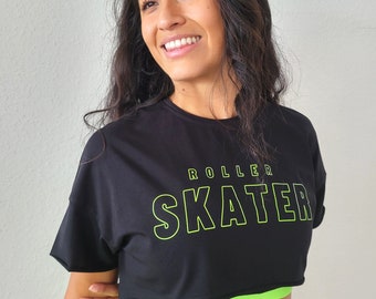 Crop Top ROLLER SKATER color Black/Lime - Roller Skating, Jam Skate, Roller Skates, Roller Girl