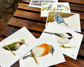 Watercolor Bird Card Set, Set of 6 with Envelopes, Blank Inside, Original Artwork