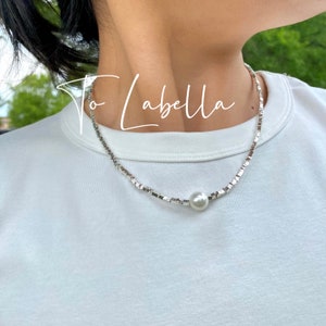 Silber Perlen Choker Halskette - Zierliche unregelmäßige Perle