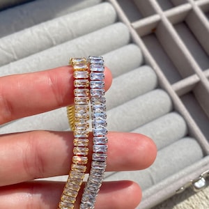 Baguette Tennis Bracelet, Gold Tennis Bracelet, Cubic Zirconia Tennis Bracelet, Dainty Bracelet, Diamond Bracelet, Gift for Her,