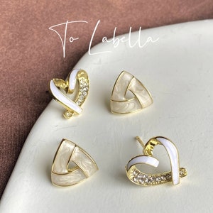Mother of Pearl Earrings,Trangel,Heart Shape ,Gift For Her ,Daily Earrings,Monther of Pearl Gold Plated