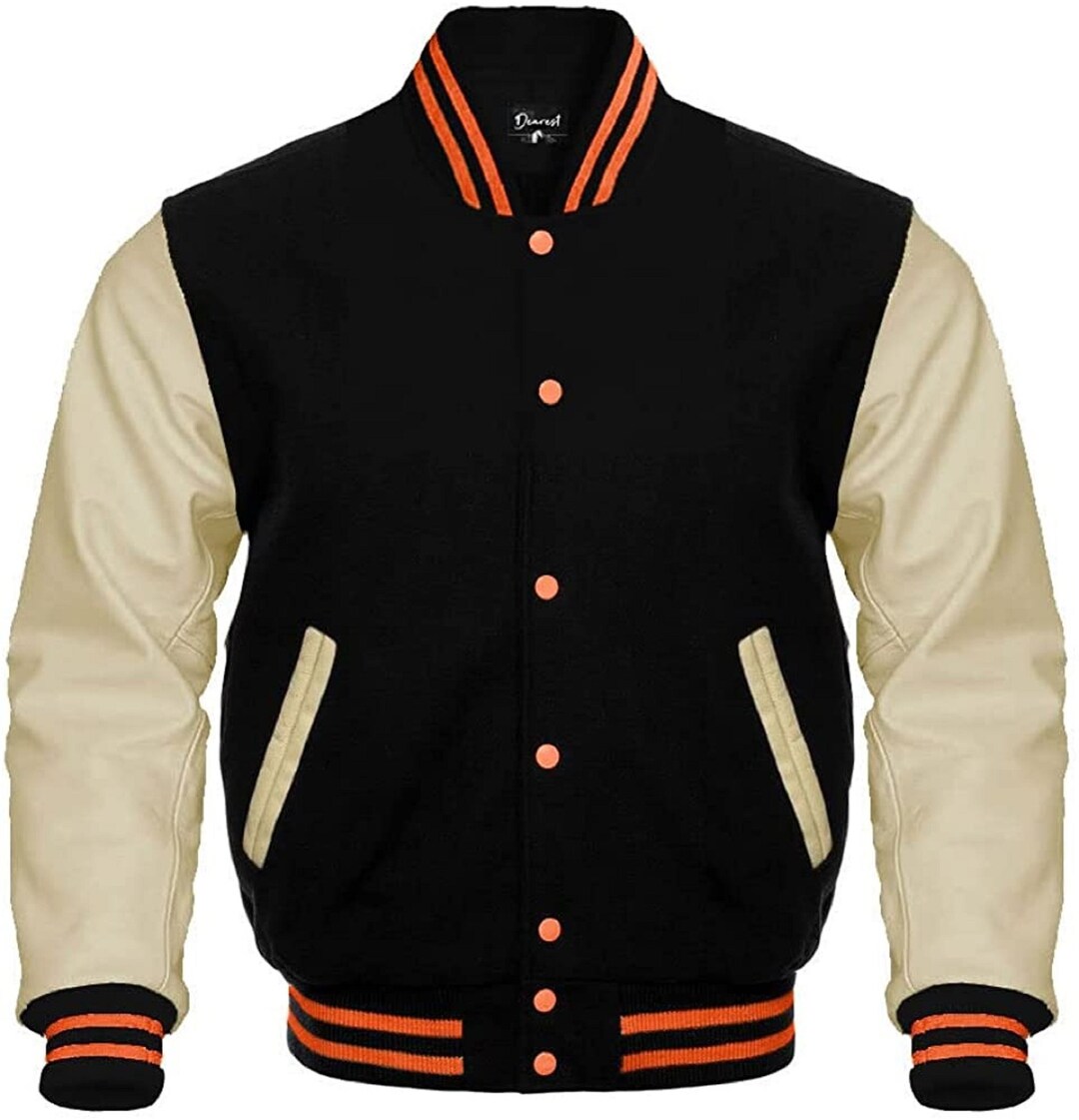Letter Men Varsity Jacket Black AND Cream. Baseball Jacket, High School College Jackets. Etsy