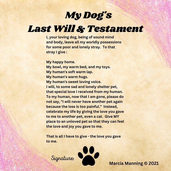 A Dog's Last Will And Testament Poem Last Will and Testament - Etsy