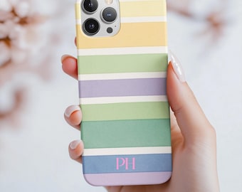 Personalized Monogram Phone Case Stripes Initials iPhone 16 15 14 13 12 11 Pro Max, Samsung Galaxy S25 Ultra Custom Case, Google pixel