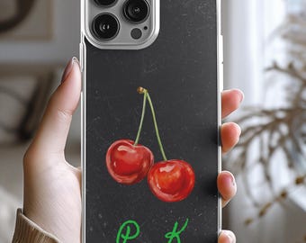 Cherry Monogram Phone Case, Personalized Dual-Layer Protection, iPhone 15 Pro Max