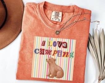I Love Camping Bear T-shirt | Vintage Feel Garment-Dyed Tee