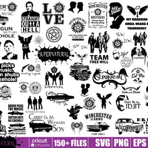 Supernatural Svg, Supernatural Png, Supernatural Silhouette, Winchester Svg, Castiel Stencil, Sam and Dean Stencil, Cricut Silhouette Svg