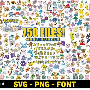 Pokemon Svg Mega Bundle, Pokemon Png de alta calidad, Pokémon Svg para Cricut, archivos de corte en capas, fuente de Pokemon, imágenes prediseñadas y pegatinas, instantánea imagen 1