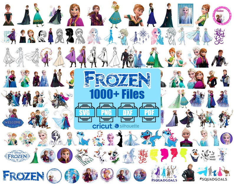 Paquete SVG congelado, elsa congelada svg, imágenes prediseñadas congeladas, archivos png congelados, imágenes prediseñadas congeladas, Cumpleaños Svg, Olaf, Anna, Archivos Svg de muñeco de nieve imagen 1