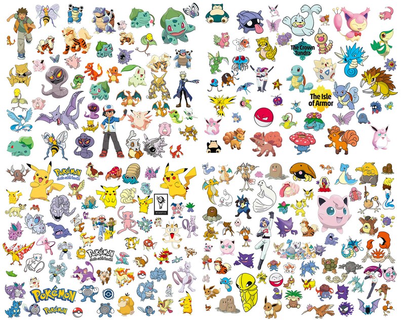 Pokemon Svg Mega Bundle, Pokemon Png de alta calidad, Pokémon Svg para Cricut, archivos de corte en capas, fuente de Pokemon, imágenes prediseñadas y pegatinas, instantánea imagen 2