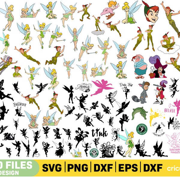 Tinkerbell svg Bundle, peter pan svg for cricut, tinkerbell clipart, Layered Files, tinkerbell high quality png, Instant Download