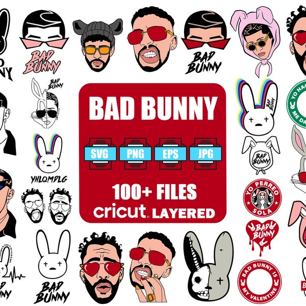 Bad Bunny SVG, Bad Bunny PNG files, bad bunny clipart, face svg for cricut, Layered Files, Digital Vector