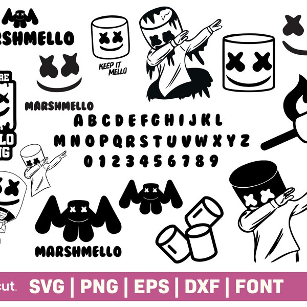 marshmallow svg bundle, dj marshmello svg for cricut, marshmallow png, Clipart & Stickers, marshmallow font, Digital files