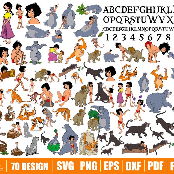 Jungle Book Svg Bundle, Jungle Book png files, baloo svg, The Jungle Book Svg for Cricut, mowgli svg, The Jungle Book Font, Instant Download