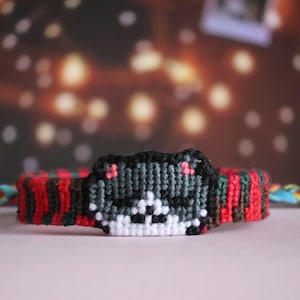 Grey Cat Friendship Bracelet, Hudson Pattern Thread, Handmade Adjustable Cat Lover Gift