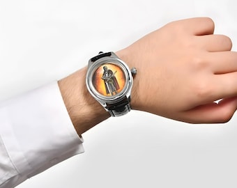 Orologio da cavaliere unico dipinto a mano, orologio da polso da uomo in vera pelle, orologio di lusso in acciaio inossidabile ancora impermeabile, orologio analogico, regalo per marito