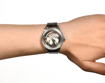 Orologio da uomo dipinto in stile zingaro, splendido orologio analogico in vera pelle, orologio unisex fatto a mano, orologio di lusso dipinto a mano, regalo per marito