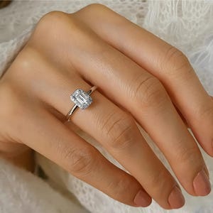Unique Emerald Cut Sapphire Ring, Real Diamond Solitaire Ring, 14K Gold Statement Ring, Gemstone Promise Ring, Women Jewelry, Gift for Her