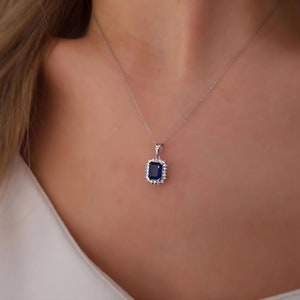 Collier saphir taille émeraude en or 14 carats, collier femme diamant véritable, collier élégant, collier de mariée de luxe, cadeau pour femme