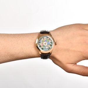 Stunning Hand Painted Leonardo da Vinci Watch, Genuine Leather Unisex Watch, Handmade Luxury Watch, Analog Watch, Husband Gift