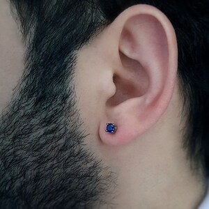 Genuine Blue Sapphire Solitaire Earring, 14K Gold Birthstone Earring, Handmade Statement Earring, Gemstone Jewelry, Unique Earring, Men Gift
