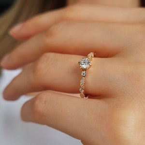Elegant Diamond Solitaire Ring, 14k Gold Wedding Ring, Dainty Women Engagement Ring, Promise Ring, Handmade Jewelry, Anniversary Gift