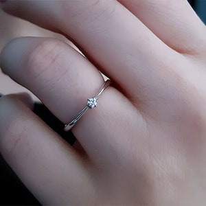 Tiny Solitaire Ring, Floral Engagement Ring, Promise Gold Ring, Diamond Proposal Ring, Handmade Jewelry, Delicate Ring, Anniversary Gift
