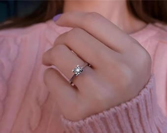 Anello solitario con diamante, anello di fidanzamento con diamante unico, anello da sposa in oro da donna, anello di proposta fatto a mano, anello di promessa, regalo di anniversario