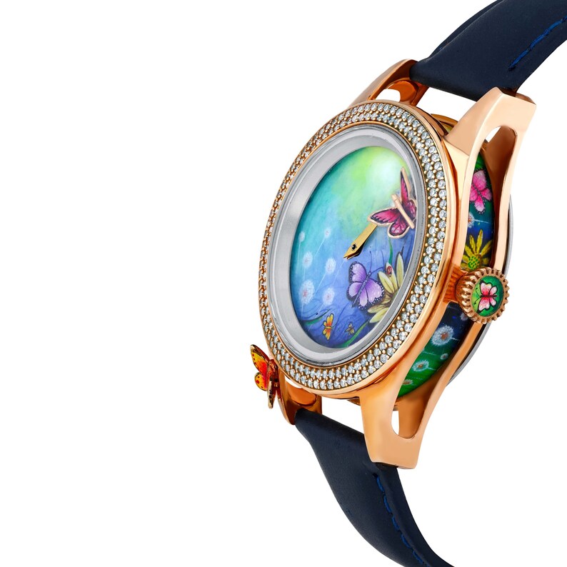 Butterfly Women Wristwatch, Hand Painted Luxury Watch, Genuine Diamond ...
