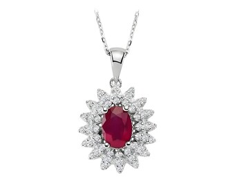 Elegant Oval Cut Ruby Necklace, Genuine Diamond Pave Women Luxury Necklace, 14K Gold Statement Necklace, Gemstone Necklace, Anniversary Gift
