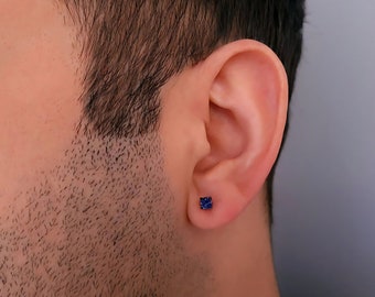 Genuine Blue Tanzanite Stud Earring, 14K Gold Tiny Men Earring, Handmade Statement Earring, Gemstone Jewelry, Dainty Earring, Unique Gift