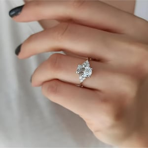 Grosse bague de fiançailles ovale avec topaze blanche, bague de mariée diamants, bague de proposition en or 14 carats avec pierres précieuses, bague de promesse avec pierre de naissance, cadeau d'anniversaire