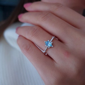 Elegant Sky Blue Topaz Solitaire Gold Ring, Birthstone Promise Ring, Diamond Proposal Ring, Gemstone Engagement Ring, Anniversary Gift