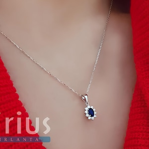 Elegant Blue Sapphire Women Necklace, 14K Gold Solitaire Necklace, Genuine Diamond Statement Necklace, Gemstone Jewelry, Anniversary Gift