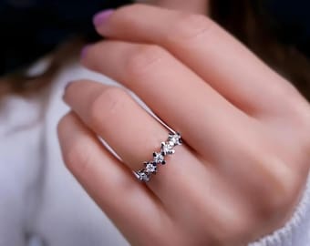 Stupendo anello Alliance con 5 diamanti, fede nuziale con diamanti autentici da 0,20 ct, anello Alliance da donna in oro 8 carati, elegante anello di fidanzamento, regalo di anniversario