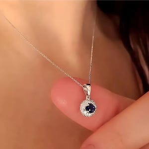 Collier saphir bleu taille ronde, collier de mariée en or 18 carats avec pierres précieuses, collier élégant de diamants de 0,30 carat, collier de mariage de luxe, cadeau pour femme
