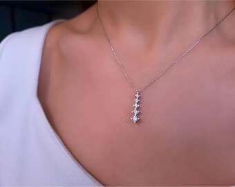 Collar elegante de diamantes para mujer, collar nupcial de diamantes de 0,41 ct, collar de lujo de oro macizo de 14 quilates, collar delicado para uso diario, regalo para ella