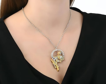 Mikromålat tigerhalsband, handgjort vildkatt-silverhänge, uttalandehalsband i 24 karat guld, halsband för kvinnor med ädelstenar, jubileumspresent