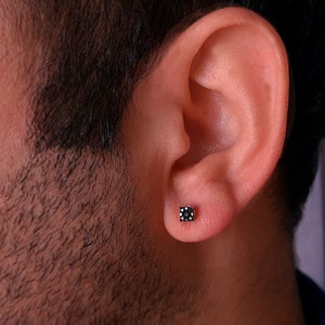 Handmade Black Diamond Men Earring, 8 K Gold Dainty Stud Earring, Gemstone Statement Earring, Men Jewelry, Unique Earring, Birthday Gift