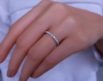 Ball Eternity Ring, Genuine Diamonds Half Eternity Band, 14K Gold Beaded Ring, Handmade Wedding Band, Unique Jewelry, Anniversary Gift